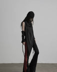DOINDULGE Low-Rise Contrast Panel Flared Pants