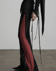 DOINDULGE Low-Rise Contrast Panel Flared Pants