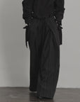 DOINDULGE High-Waist Pleated Pinstripe Wide Leg Trousers