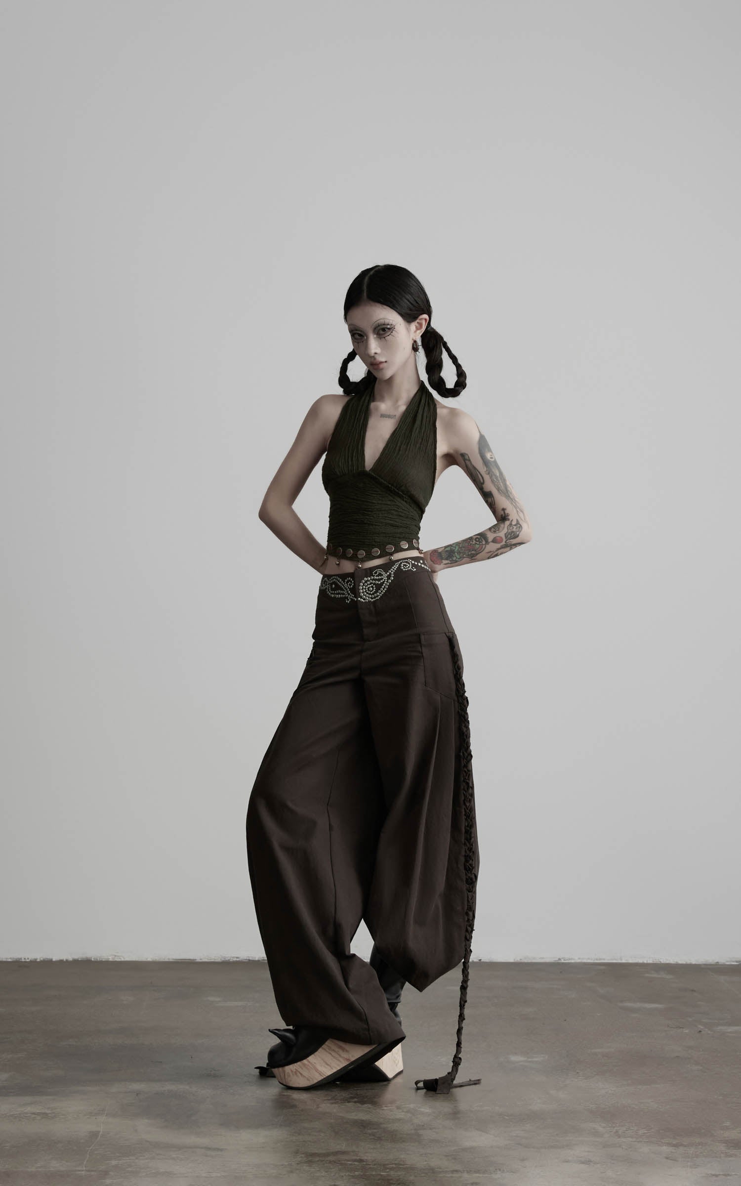 DOINDULGE Rhinestone Wide Leg Pants