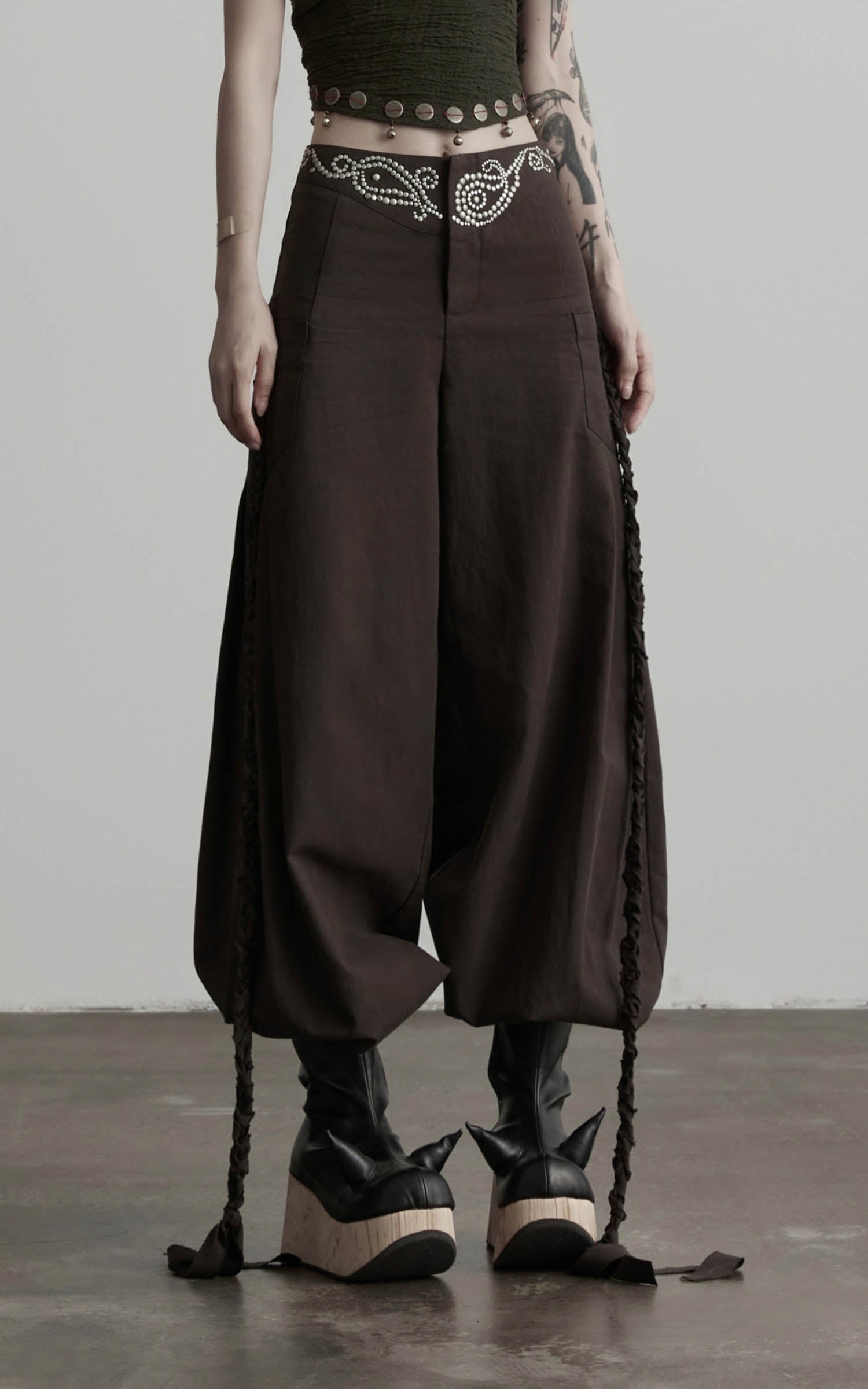 DOINDULGE Rhinestone Wide Leg Pants