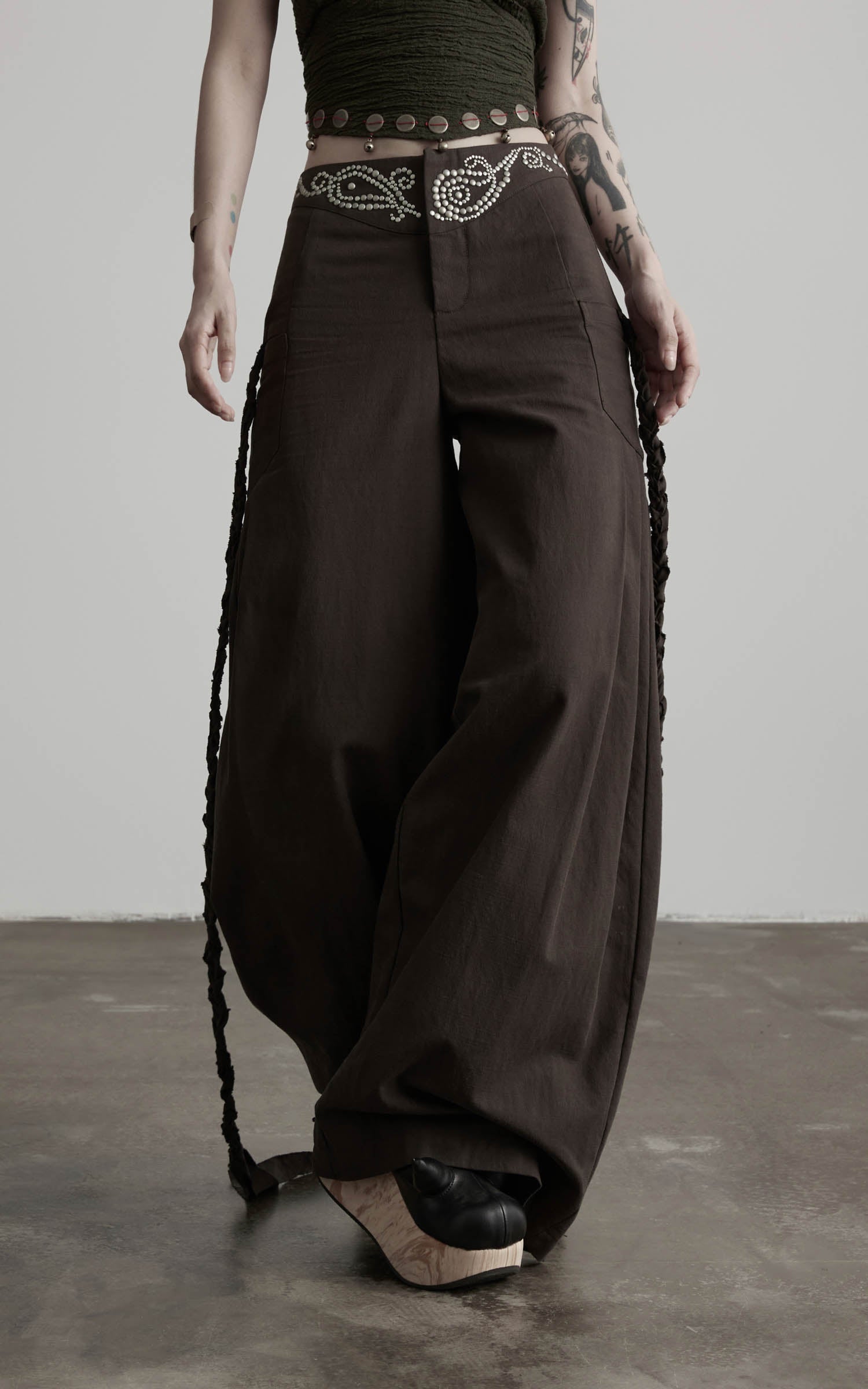 DOINDULGE Rhinestone Wide Leg Pants