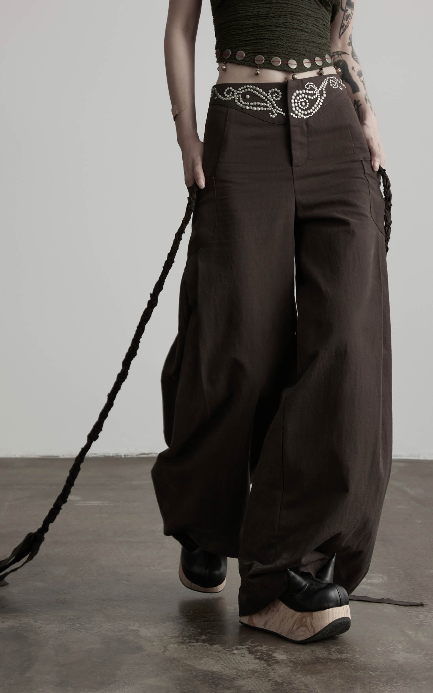 DOINDULGE Rhinestone Wide Leg Pants