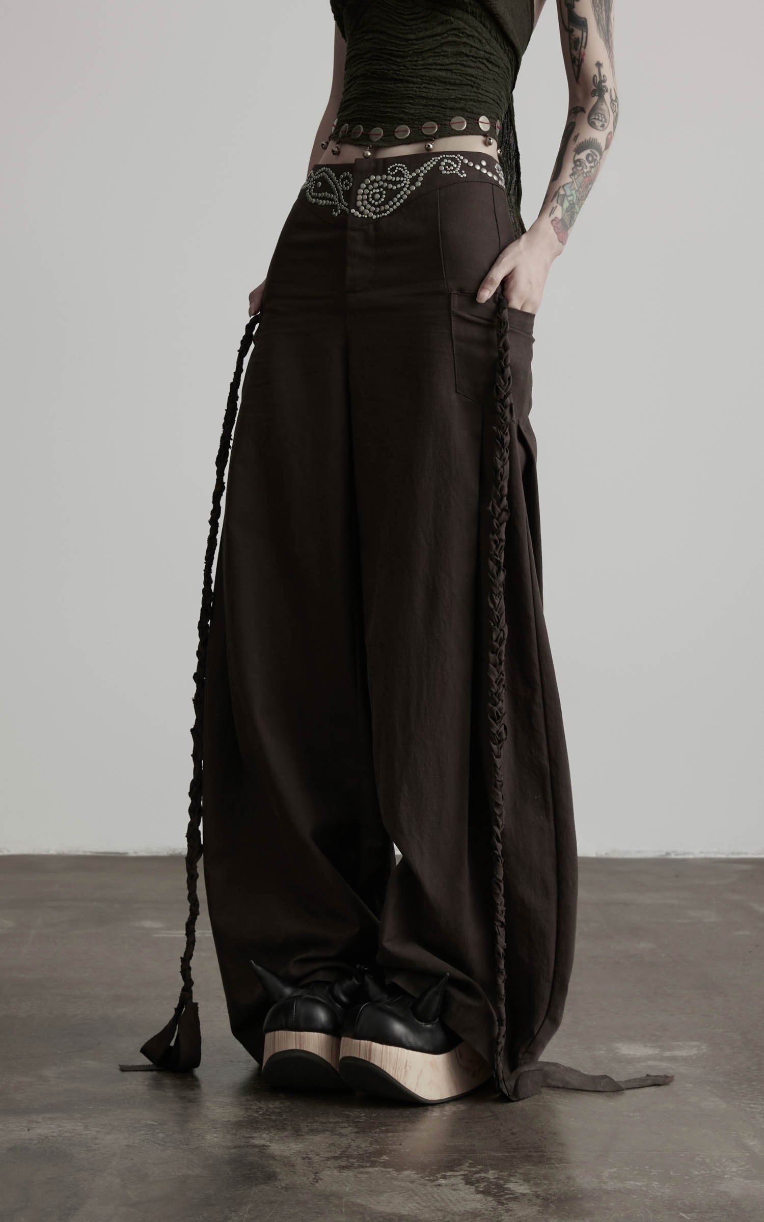 DOINDULGE Rhinestone Wide Leg Pants