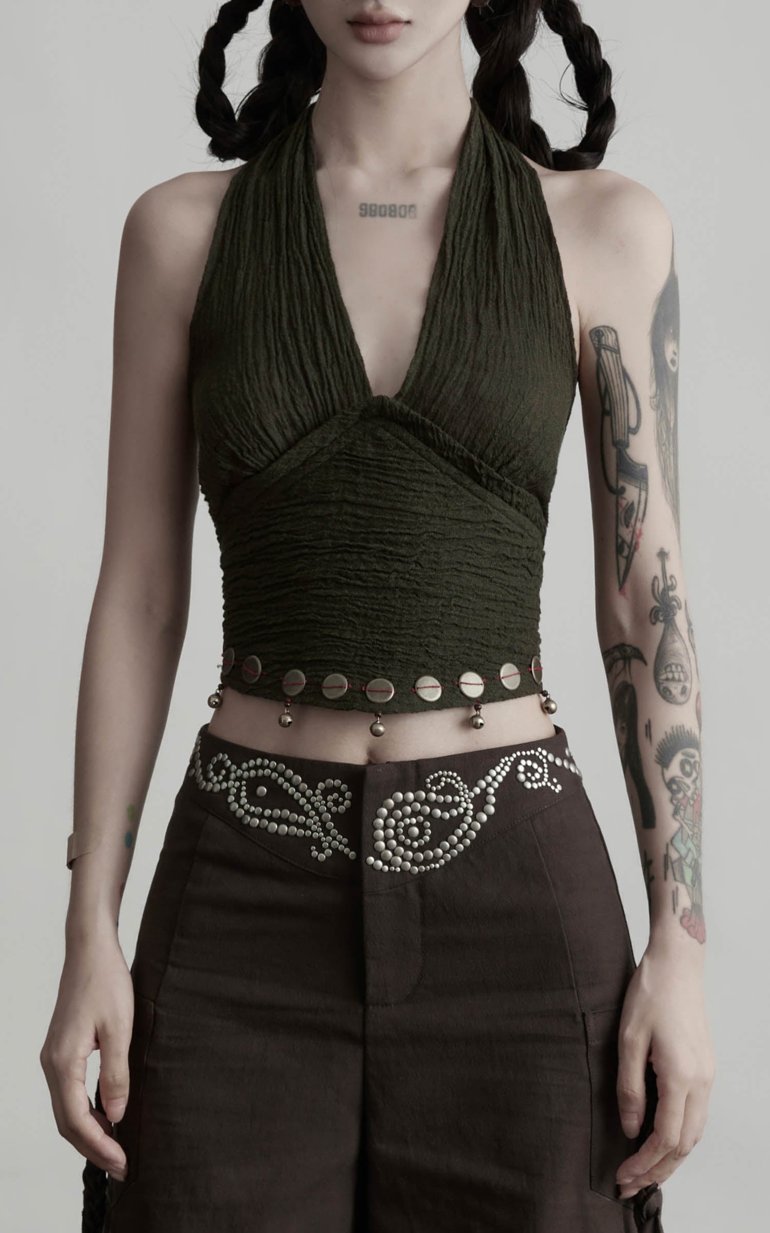 DOINDULGE Halter Tie-Up Crop Top
