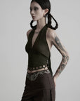 DOINDULGE Halter Tie-Up Crop Top