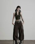 DOINDULGE Halter Tie-Up Crop Top