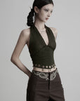DOINDULGE Halter Tie-Up Crop Top
