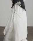DOINDULGE Asymmetric Draped Skirt with Side Button Detail and Textured Cotton Layers