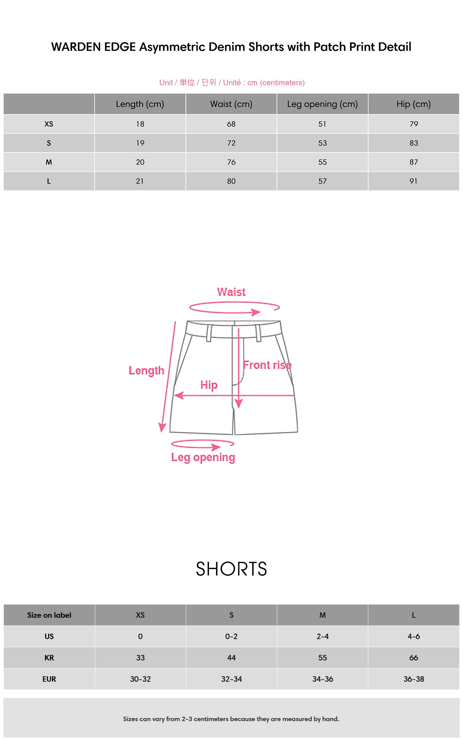 WARDEN EDGE Asymmetric Denim Shorts with Patch Print Detail - PINKPARKS