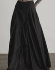 缺细节 DOINDULGE Draped Panel Asymmetrical Maxi Skirt in Black Satin