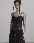 DOINDULGE Deconstructed Mesh Top with Beads and Raw Edge Detailing