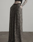 DOINDULGE Shadow Jacquard Wide Pants with Lace Waist and Beaded Trim