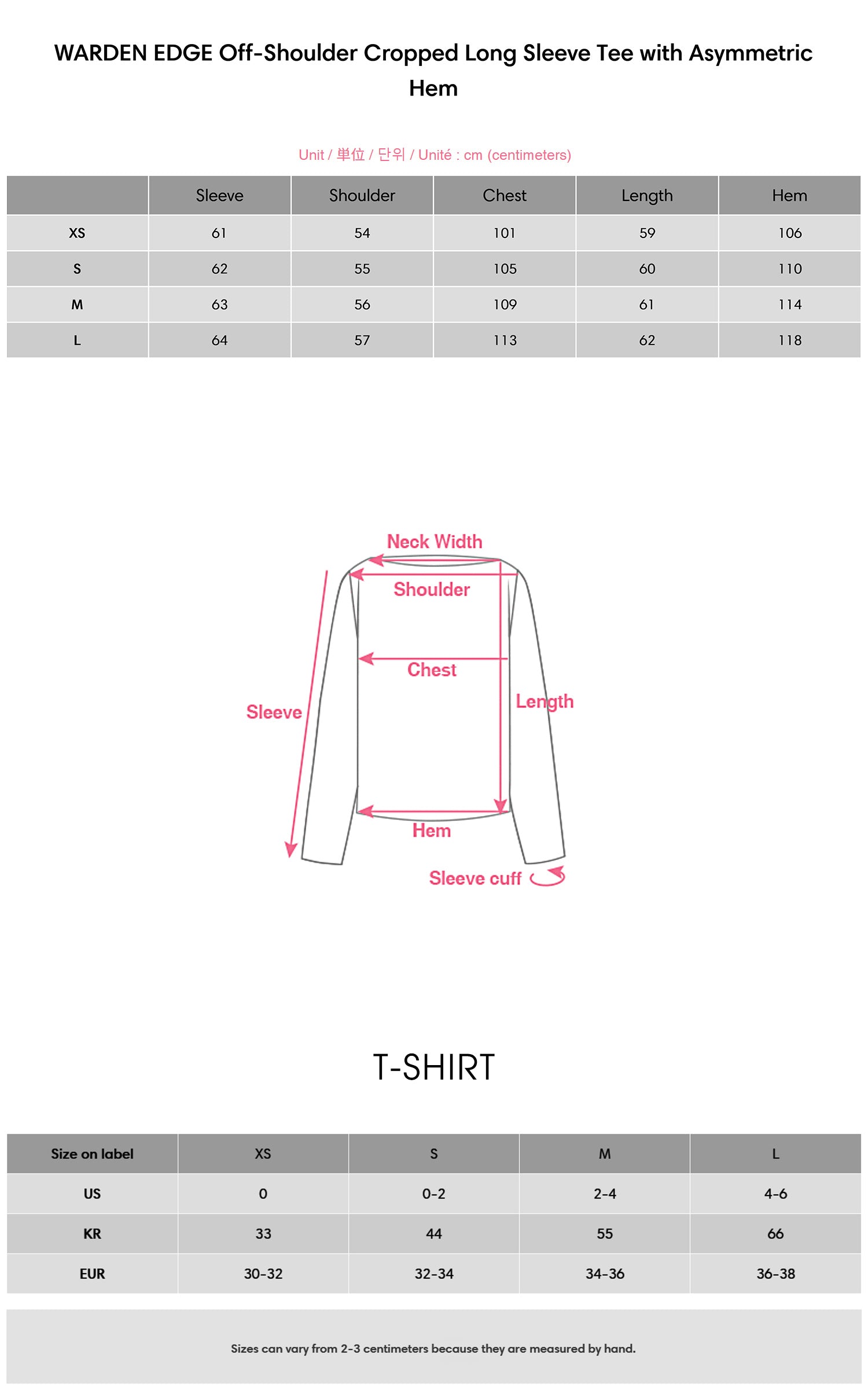 WARDEN EDGE Off-Shoulder Cropped Long Sleeve Tee with Asymmetric Hem