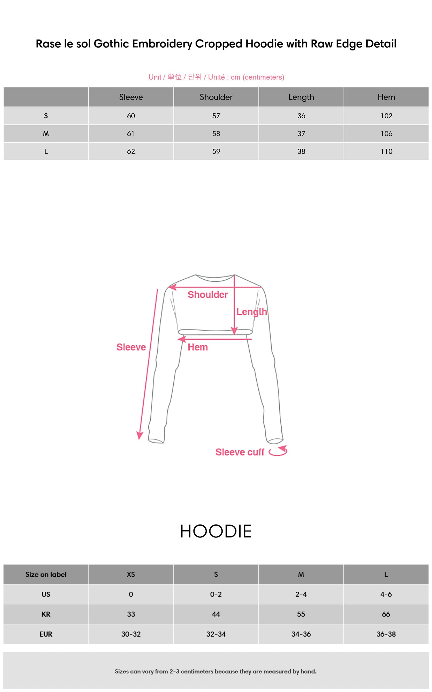 Rase le sol Gothic Embroidery Cropped Hoodie with Raw Edge Detail