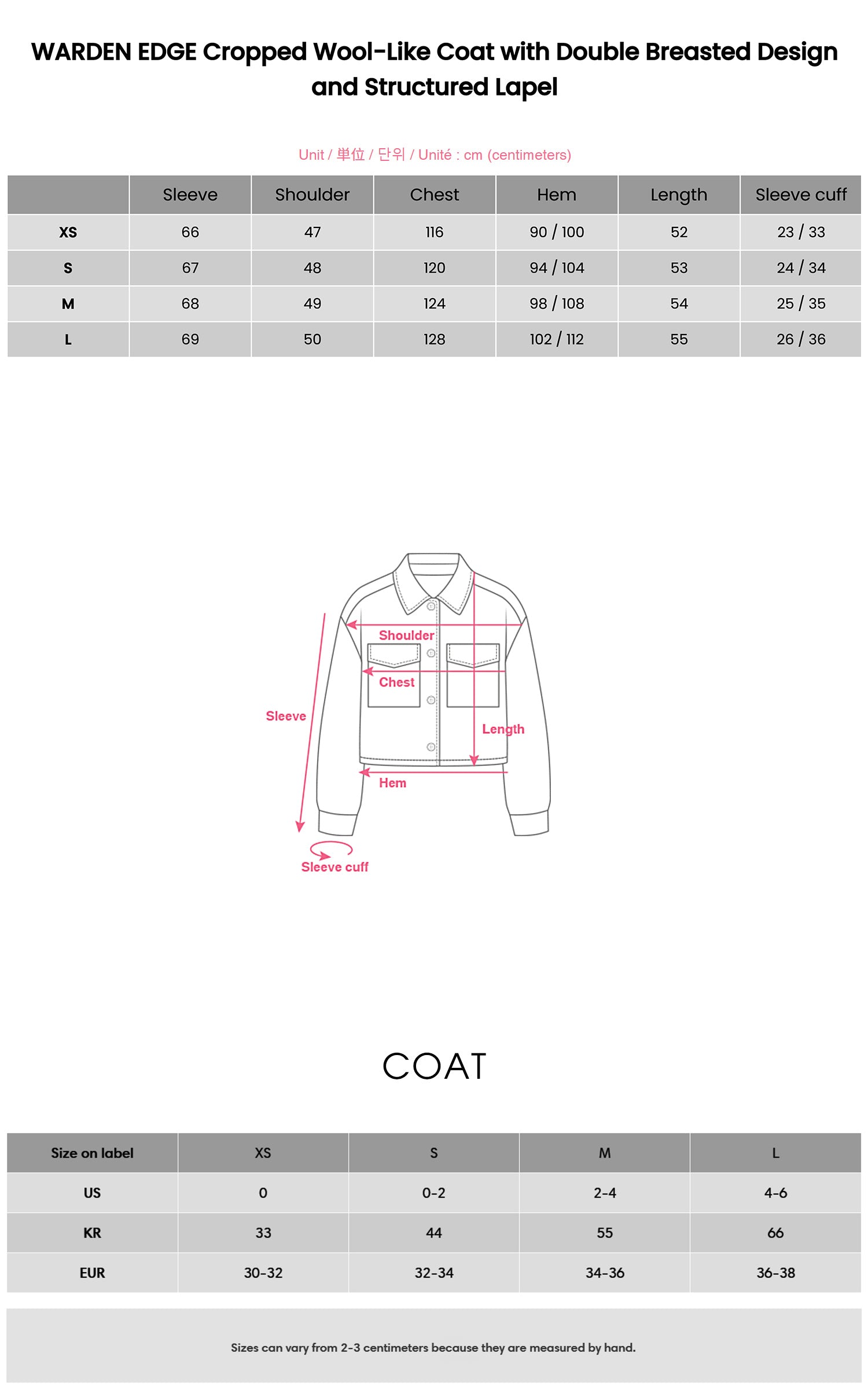 WARDEN EDGE Cropped Wool-Like Coat with Double Breasted Design and Structured Lapel