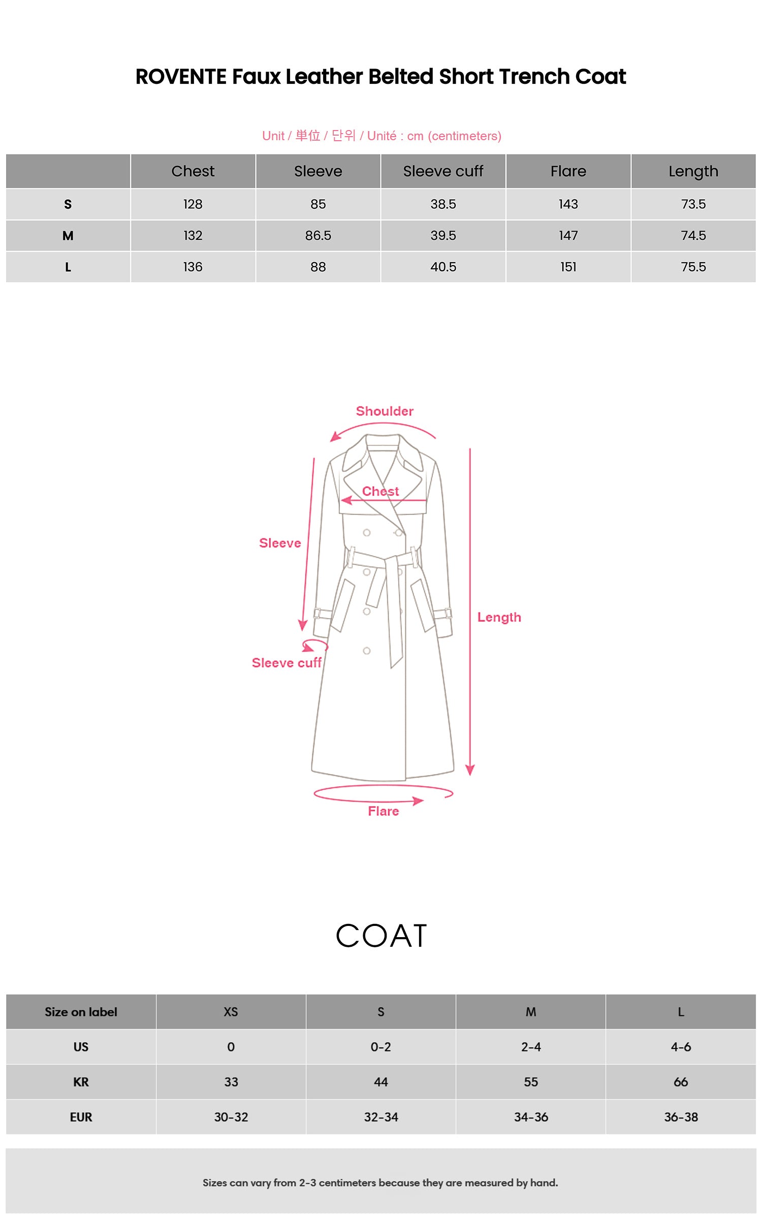 ROVENTE Faux Leather Belted Short Trench Coat