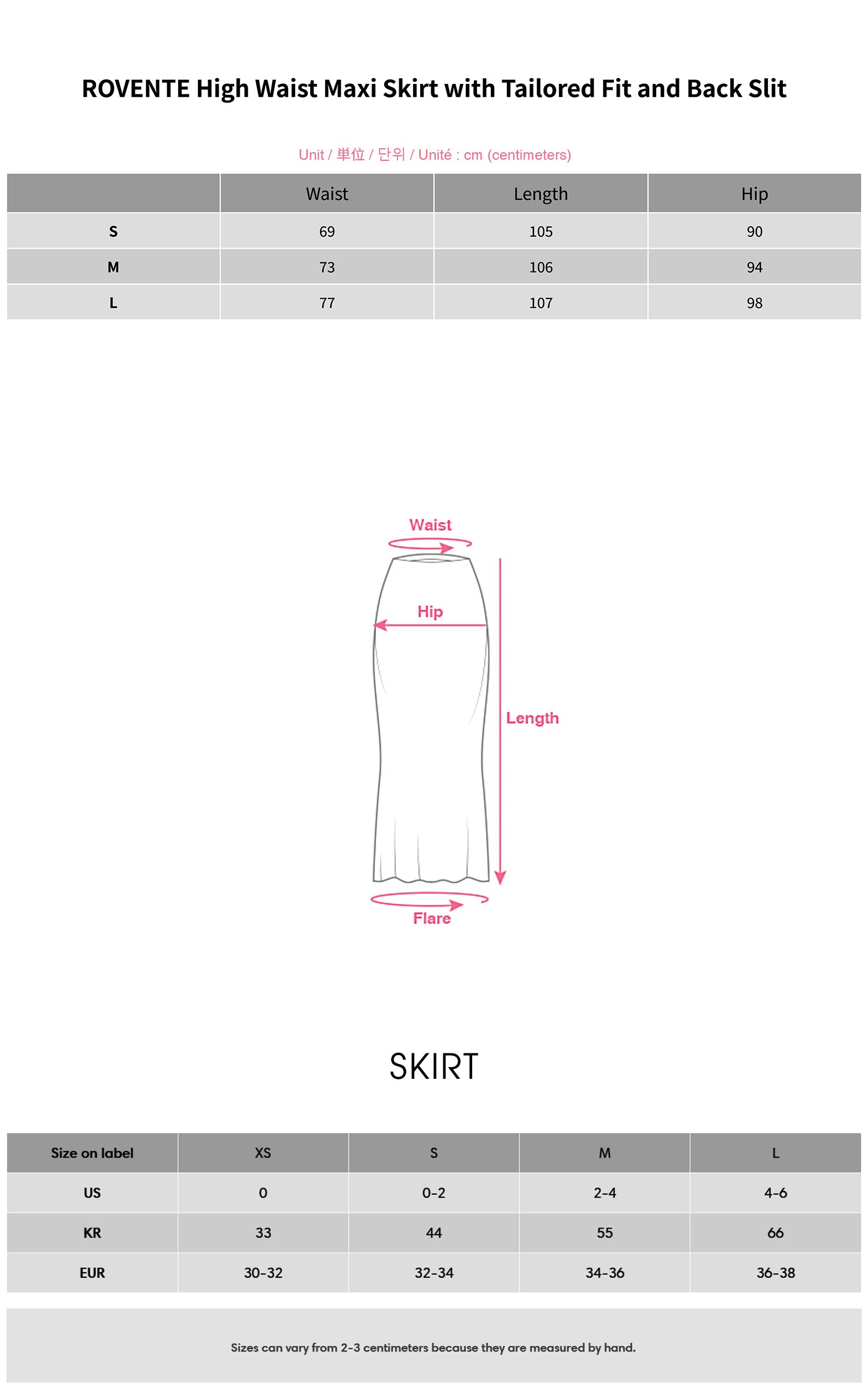 ROVENTE High Waist Maxi Skirt with Tailored Fit and Back Slit