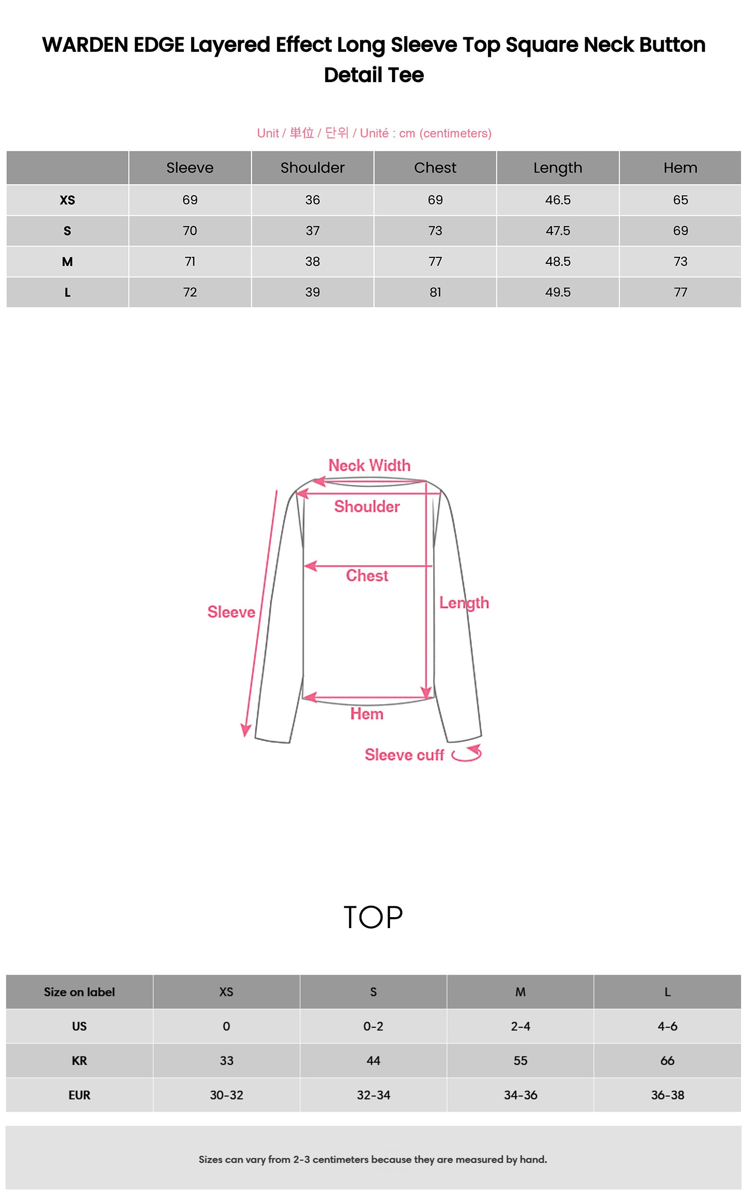 WARDEN EDGE Layered Effect Long Sleeve Top Square Neck Button Detail Tee