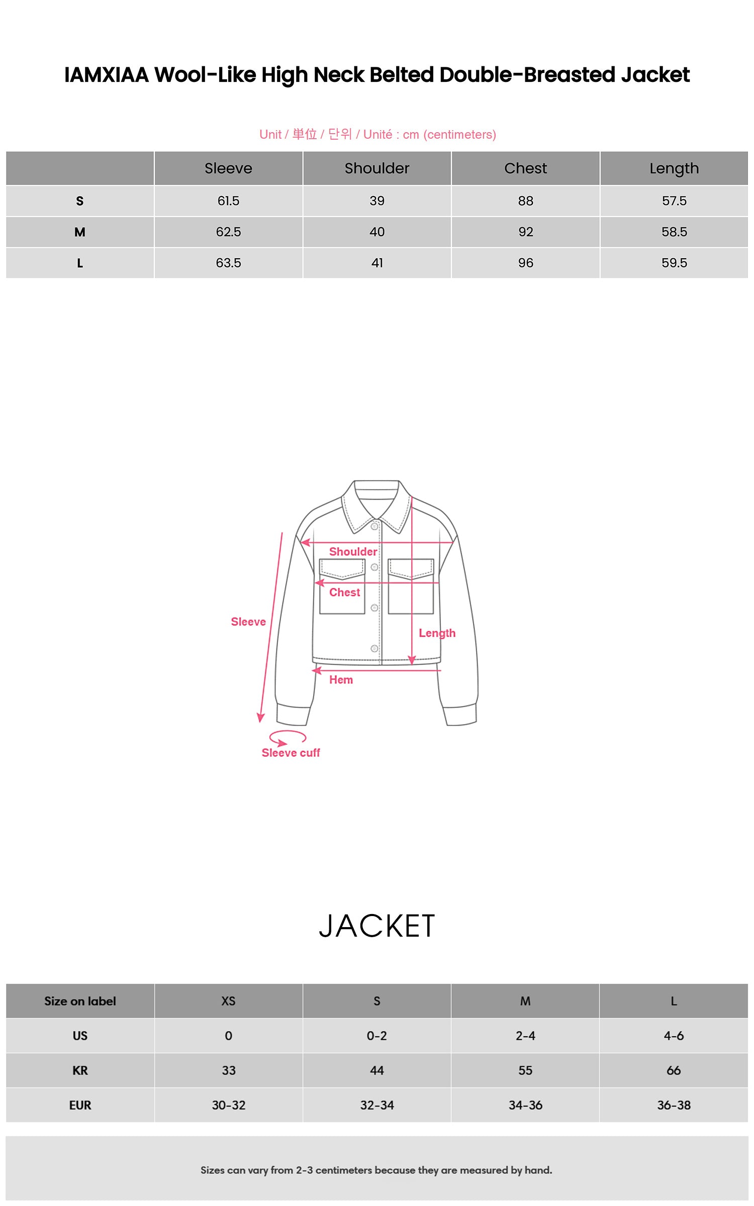 IAMXIAA ウール風ハイネックベルト付きダブルブレストジャケット