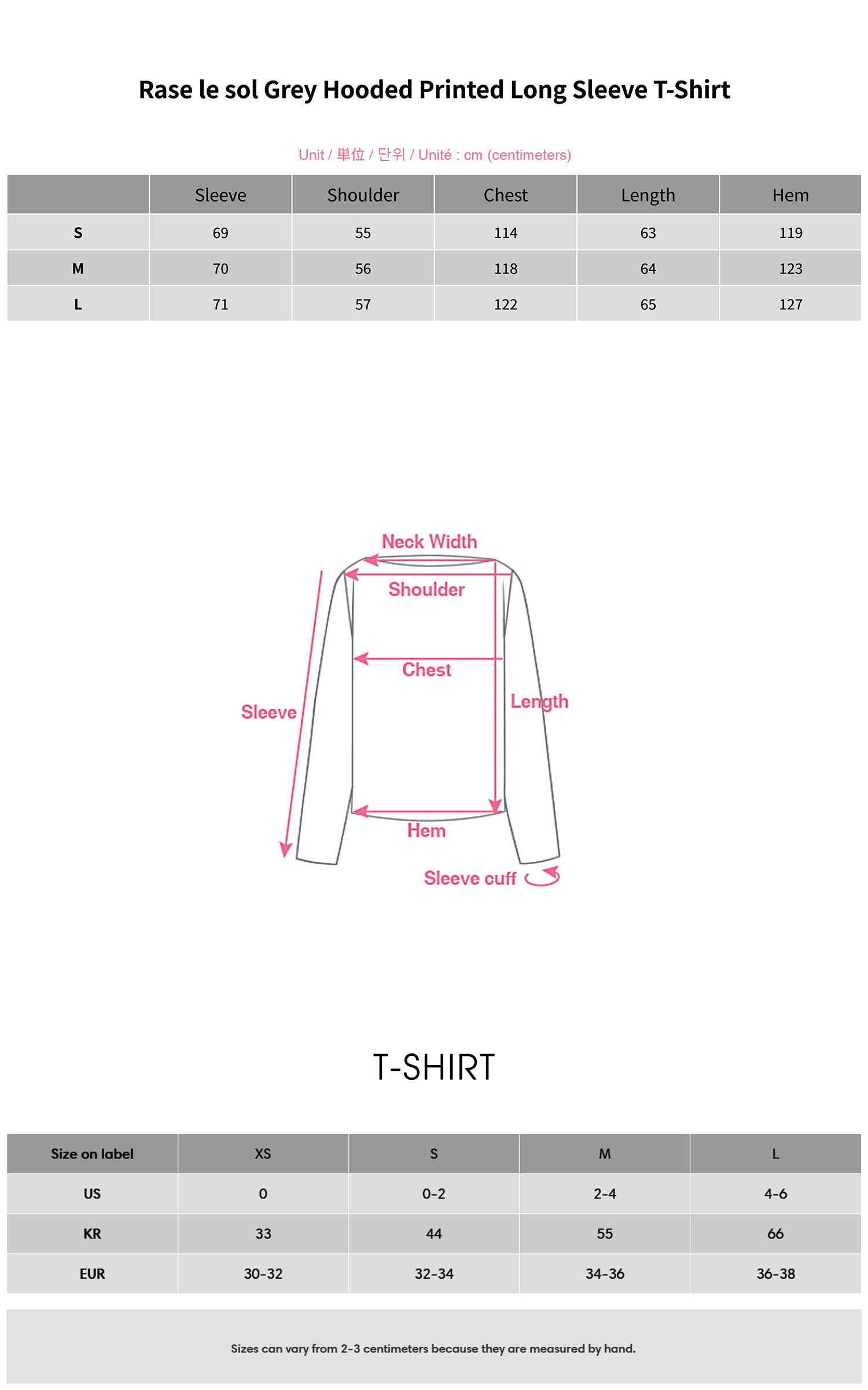 Rase le sol グレー フード付き プリント 長袖Tシャツ
