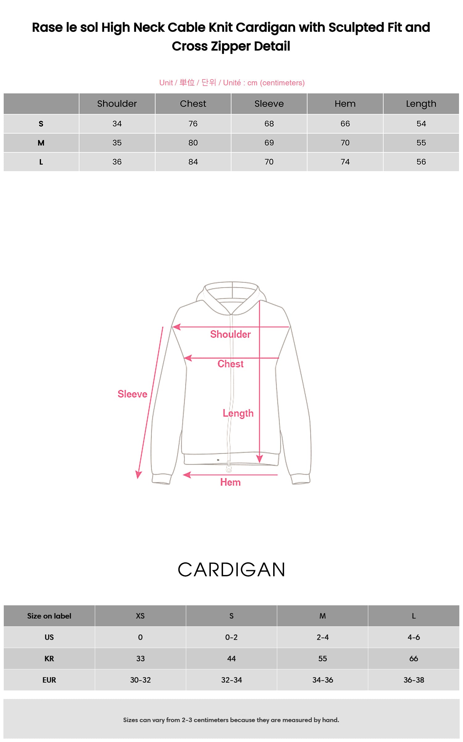 Rase le sol High Neck Cable Knit Cardigan with Sculpted Fit and Cross Zipper Detail