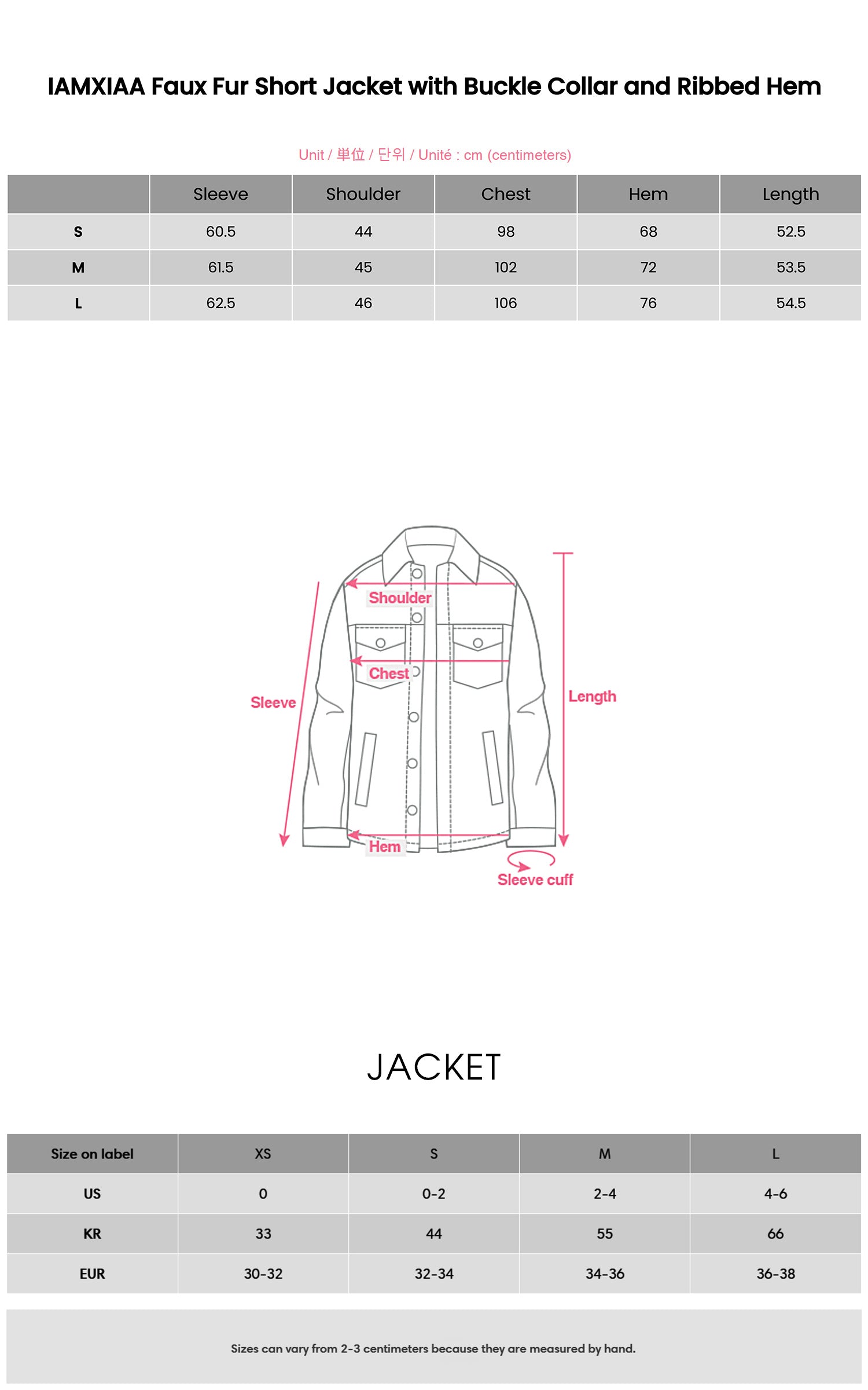 IAMXIAA Faux Fur Short Jacket with Buckle Collar and Ribbed Hem