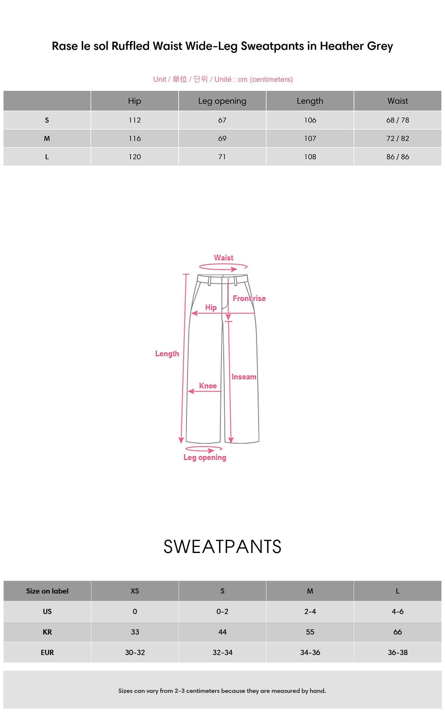 Rase le sol Ruffled Waist Wide-Leg Sweatpants in Heather Grey