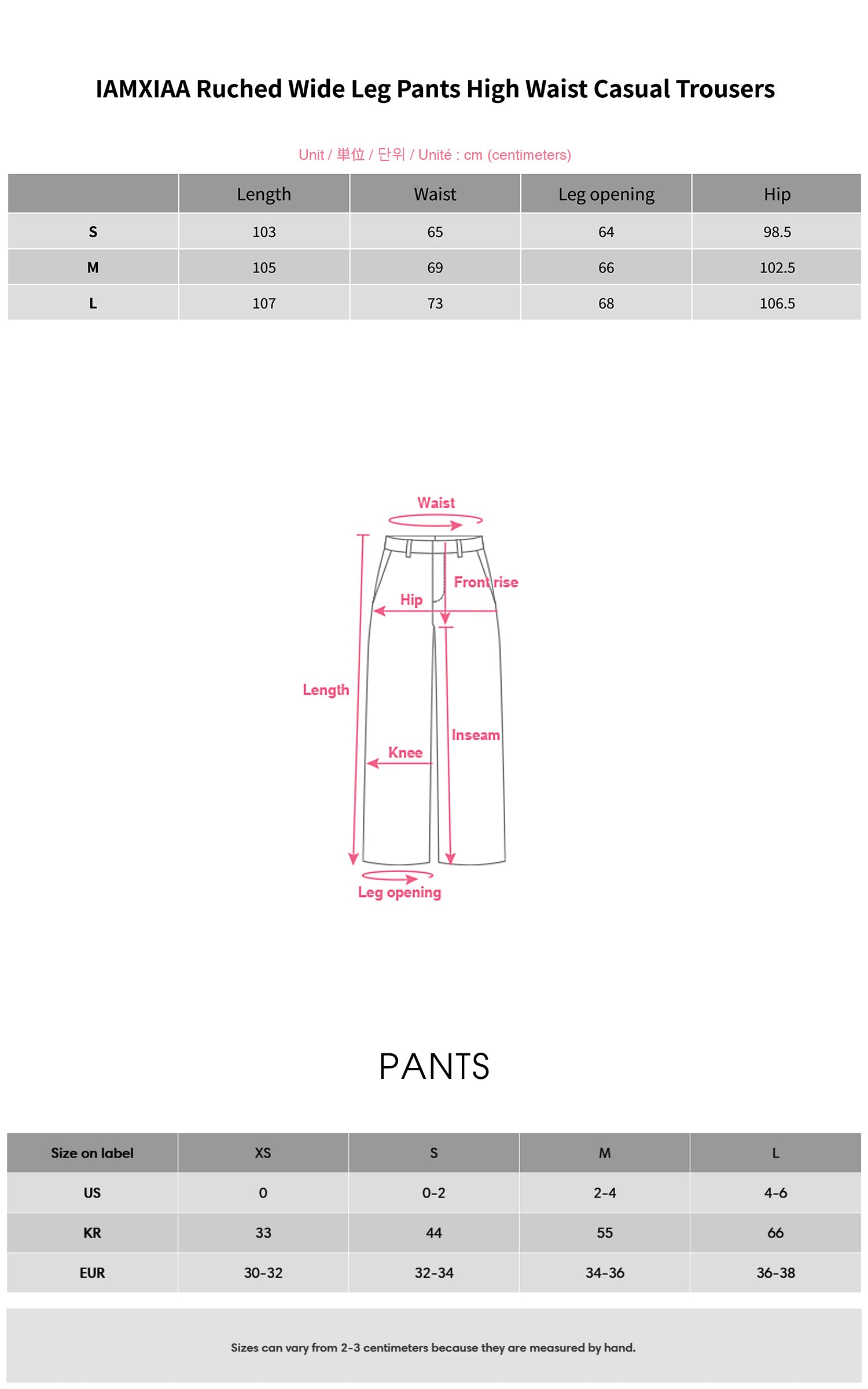 IAMXIAA Ruched Wide Leg Pants High Waist Casual Trousers