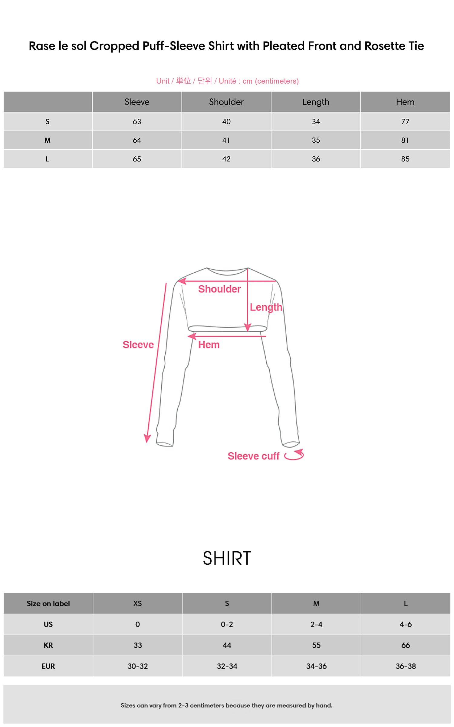 Rase le sol Cropped Puff-Sleeve Shirt with Pleated Front and Rosette Tie