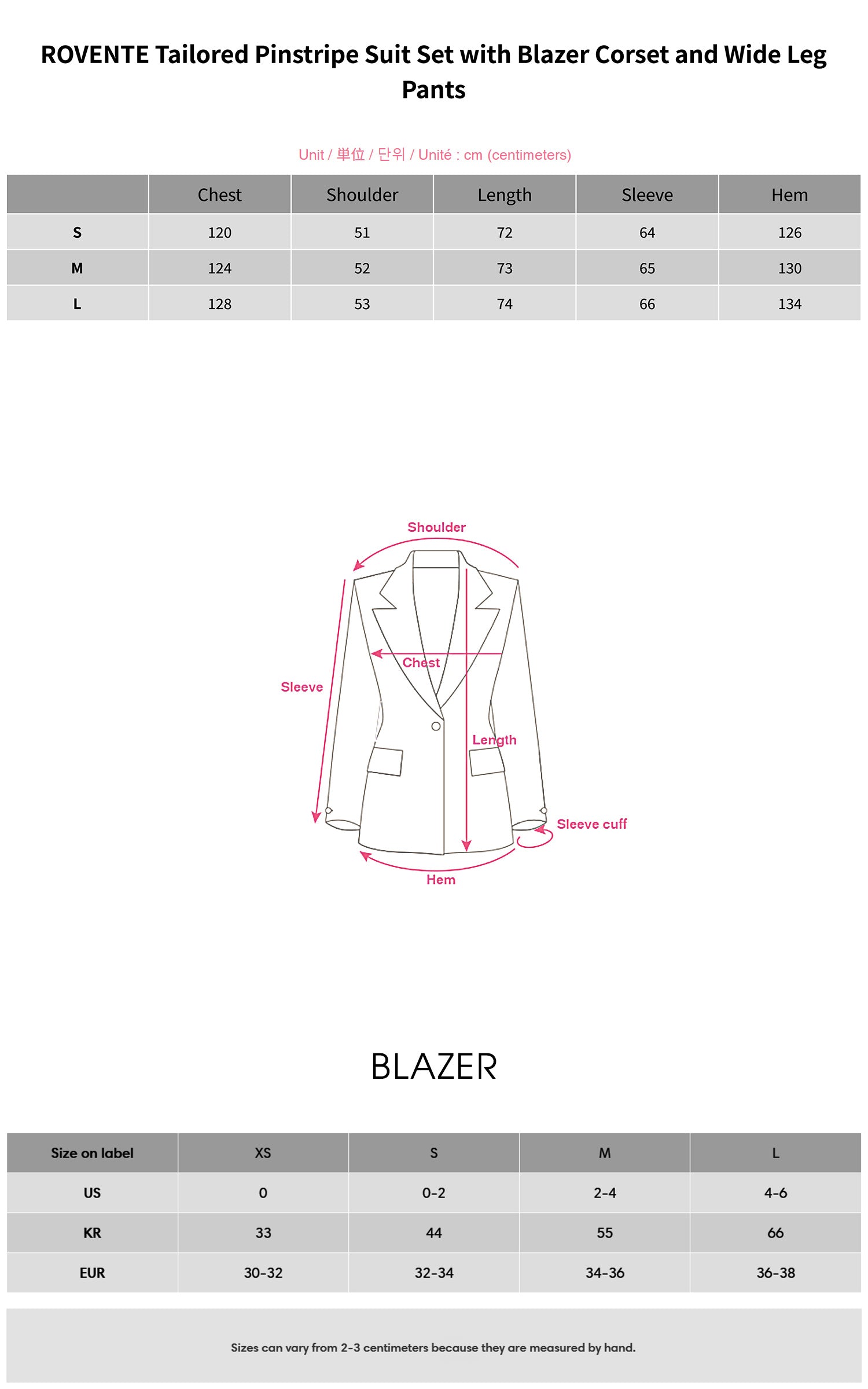 ROVENTE Tailored Pinstripe Suit Set with Blazer Corset and Wide Leg Pants