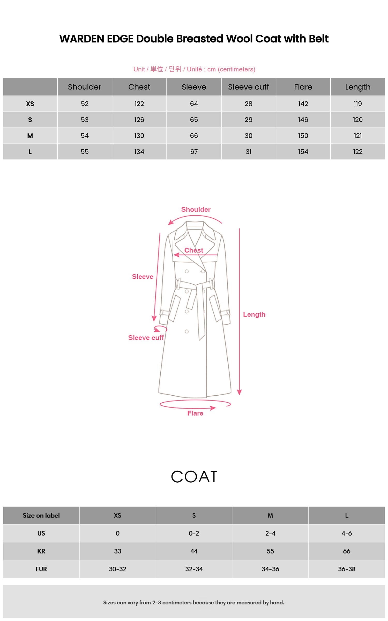 WARDEN EDGE Double Breasted Wool Coat with Belt