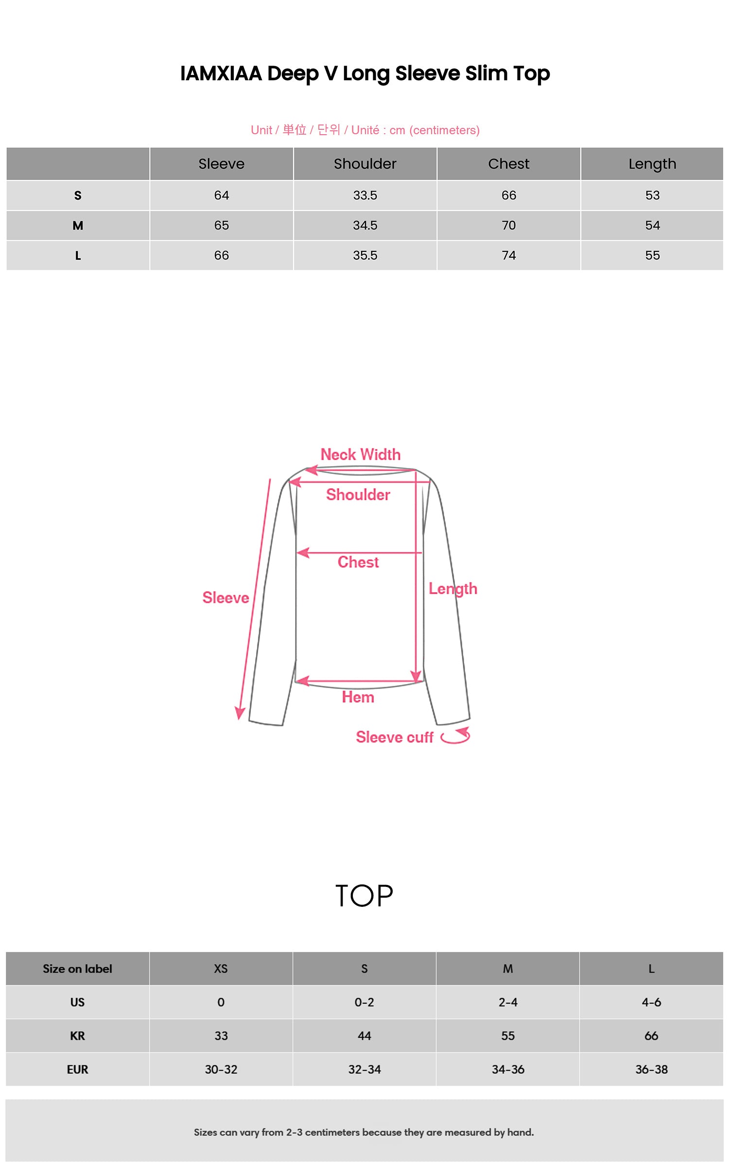 IAMXIAA Haut ajusté à manches longues et col en V profond