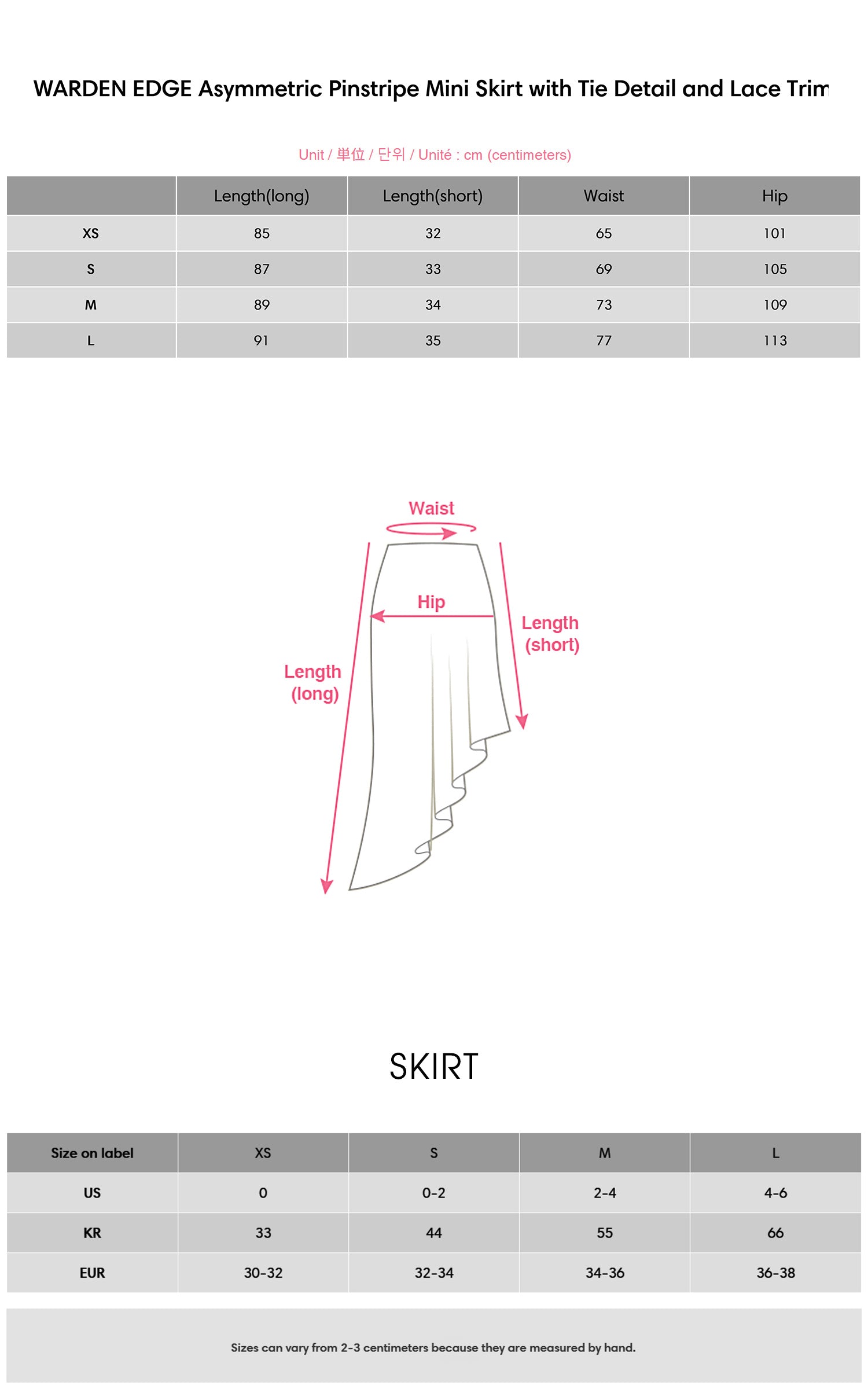 WARDEN EDGE Asymmetric Pinstripe Mini Skirt with Tie Detail and Lace Trim