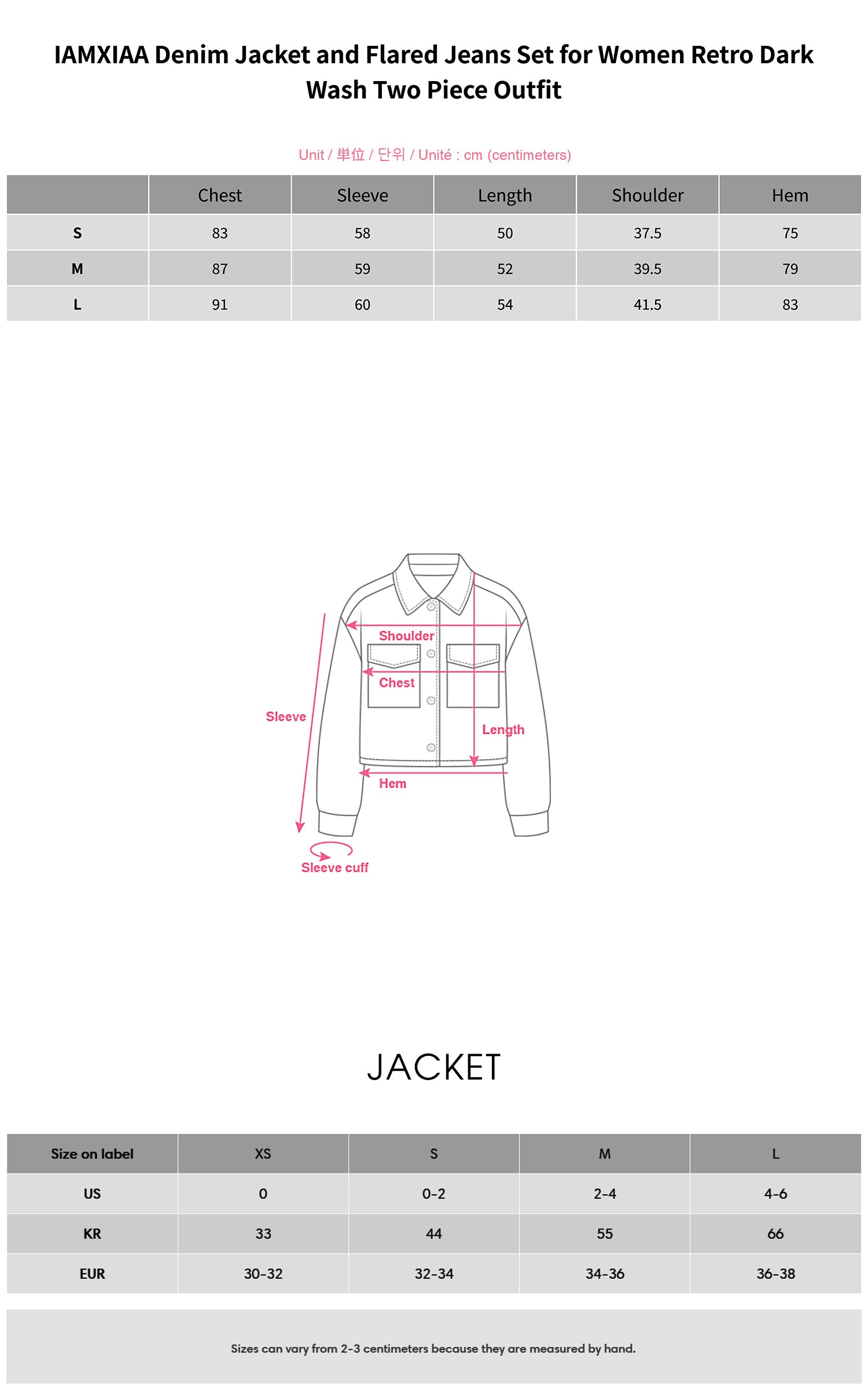 IAMXIAA Denim Jacket and Flared Jeans Set for Women Retro Dark Wash Two Piece Outfit
