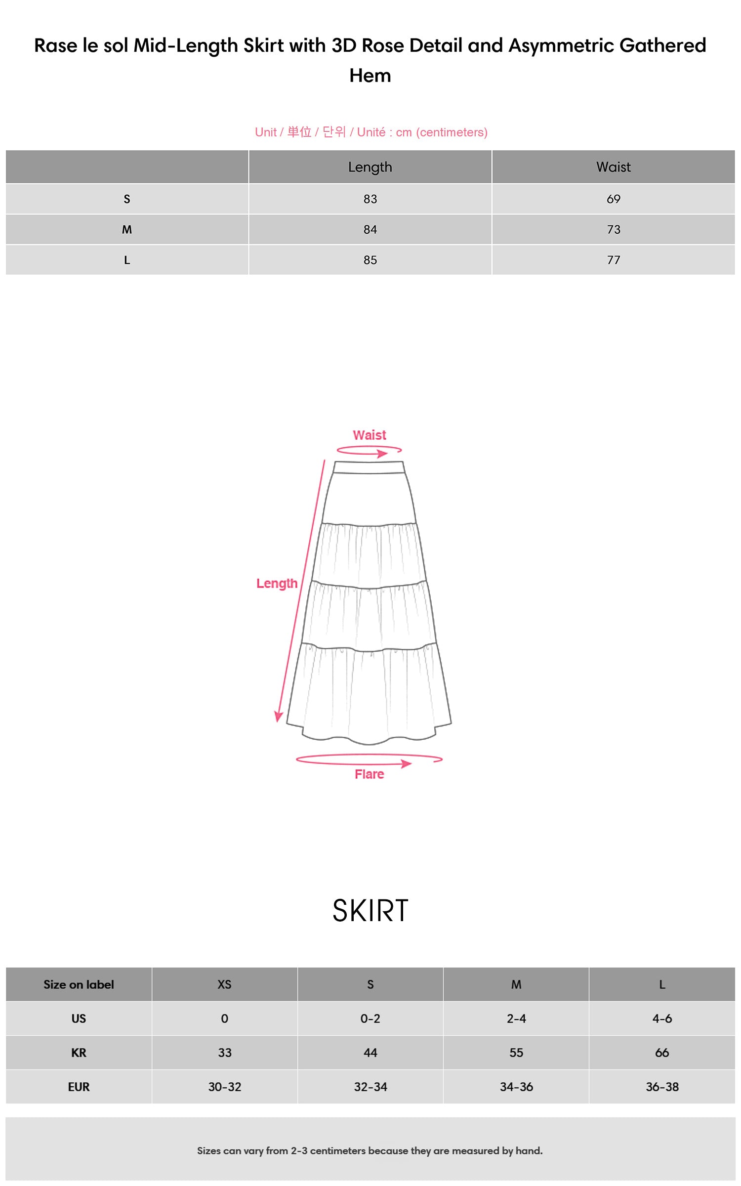 Rase le sol Mid-Length Skirt with 3D Rose Detail and Asymmetric Gathered Hem