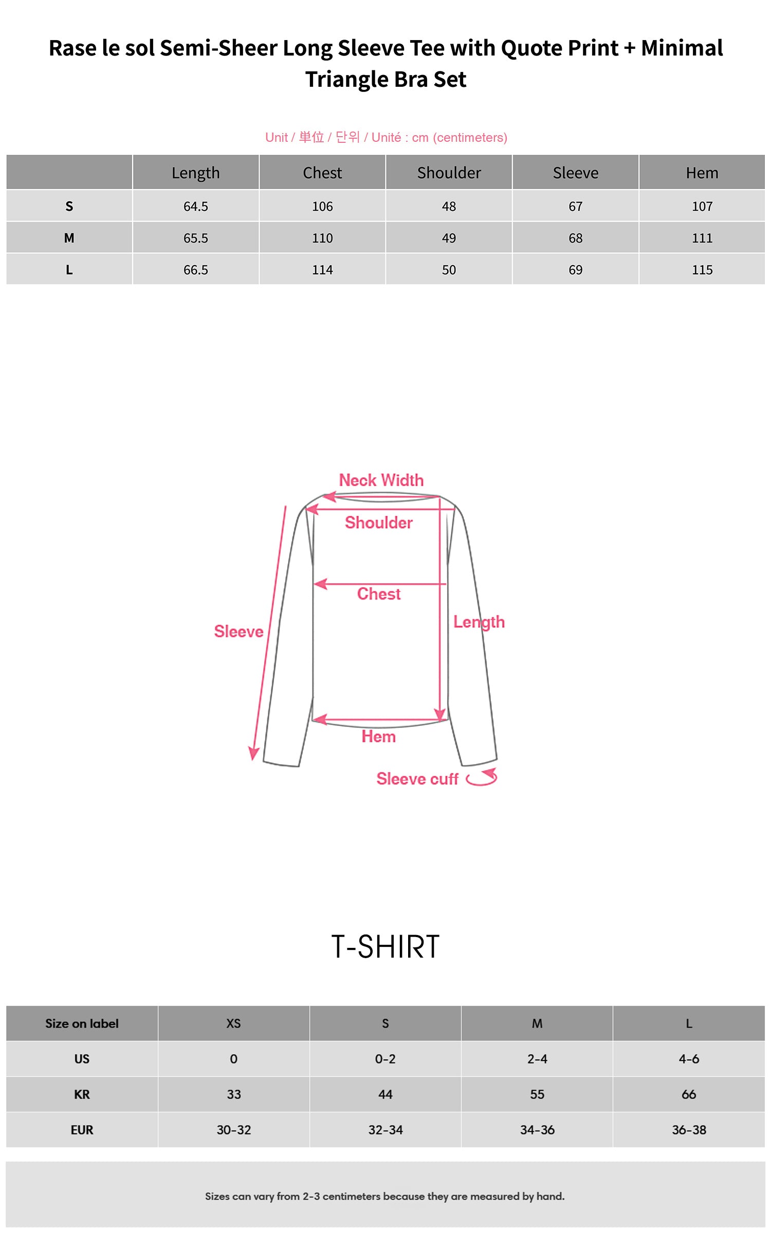 Rase le sol Semi-Sheer Long Sleeve Tee with Quote Print + Minimal Triangle Bra Set