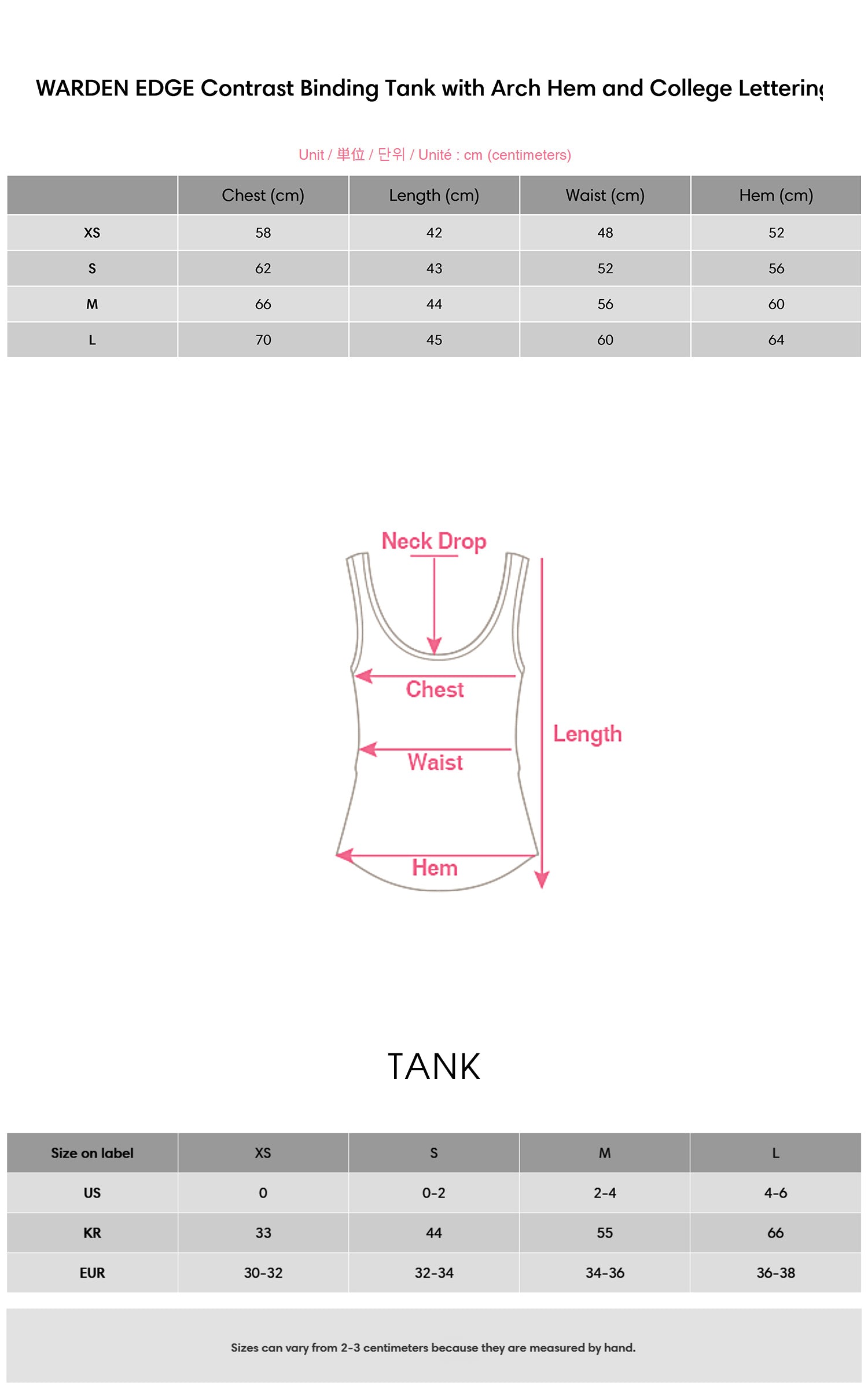 WARDEN EDGE Contrast Binding Tank with Arch Hem and College Lettering - PINKPARKS