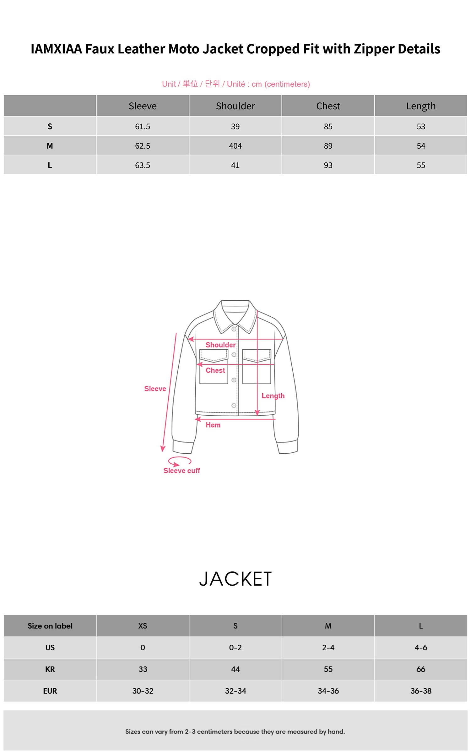 IAMXIAA Faux Leather Moto Jacket Cropped Fit with Zipper Details