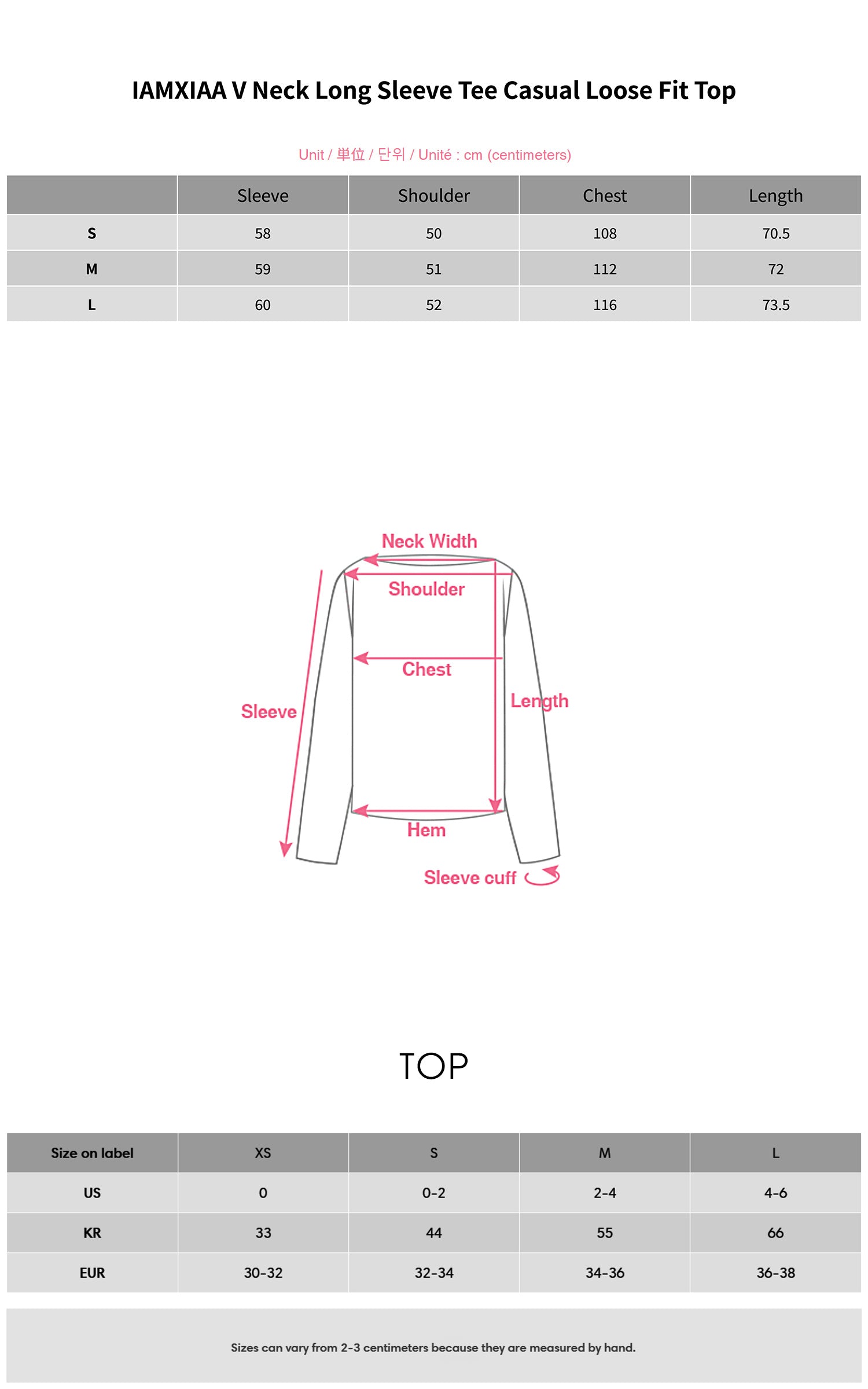 IAMXIAA V Neck Long Sleeve Tee Casual Loose Fit Top