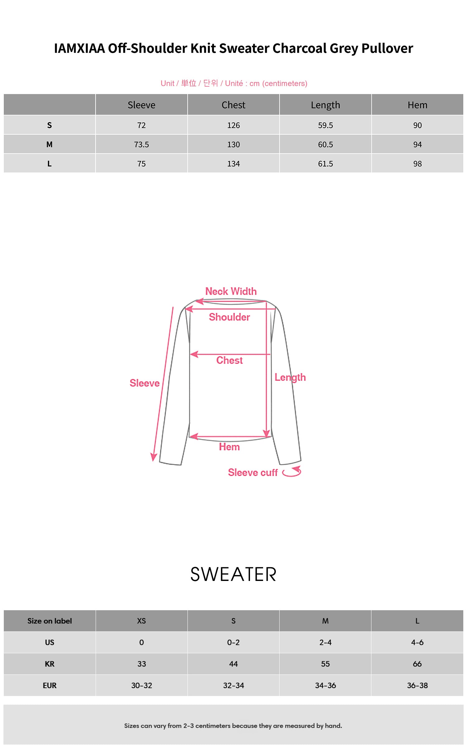 IAMXIAA Off-Shoulder Knit Sweater Charcoal Grey Pullover