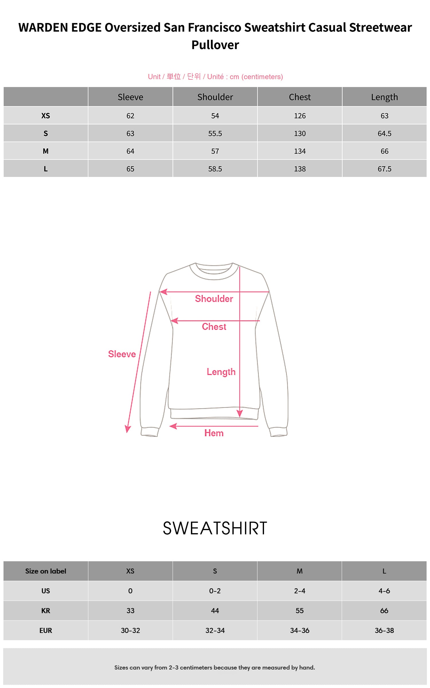 WARDEN EDGE Oversized San Francisco Sweatshirt Casual Streetwear Pullover