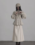DOINDULGE Sculpted Pleated Waist Ruffle Collar Linen Shirt