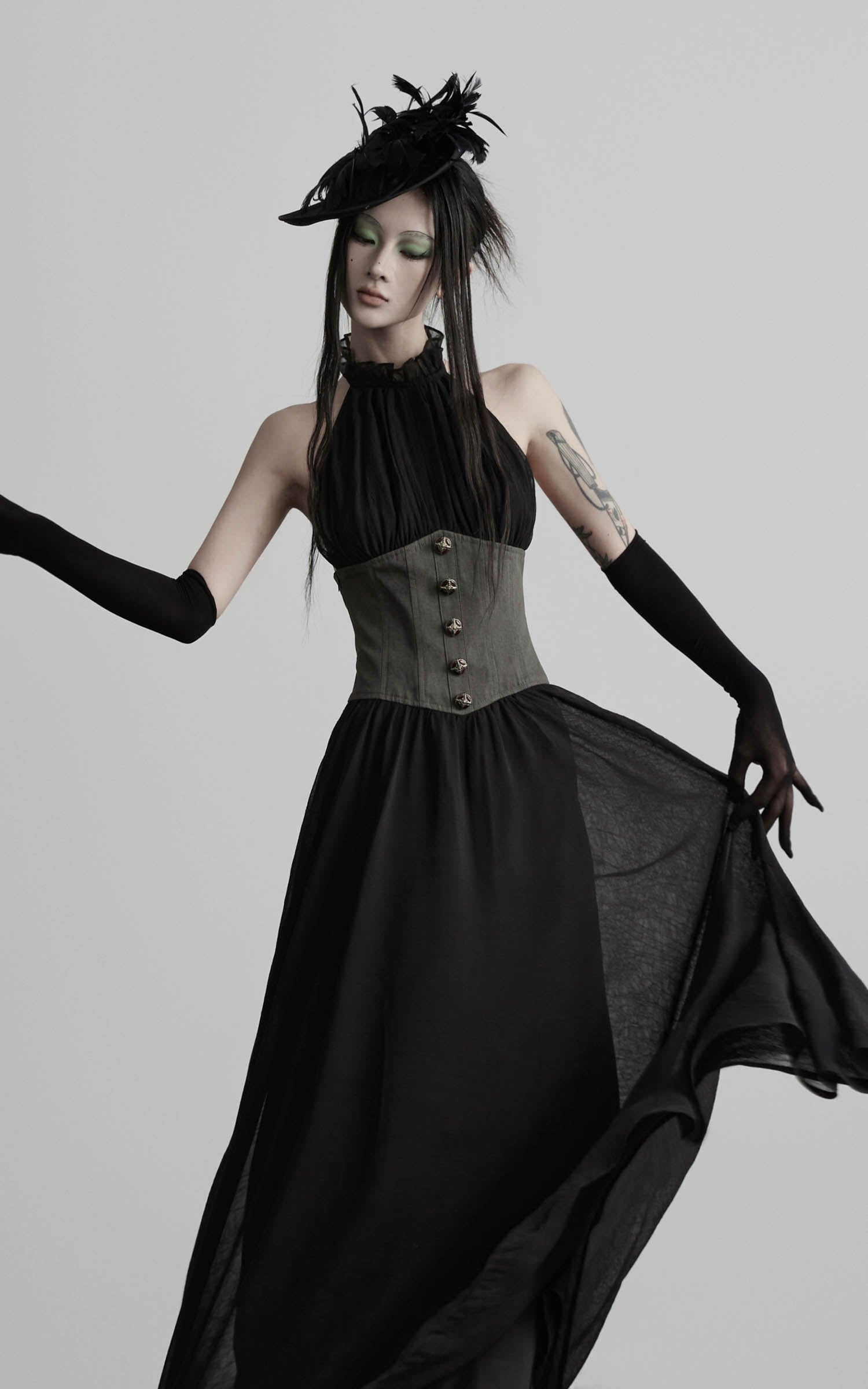 DOINDULGE Gathered Halter Corset Maxi Dress