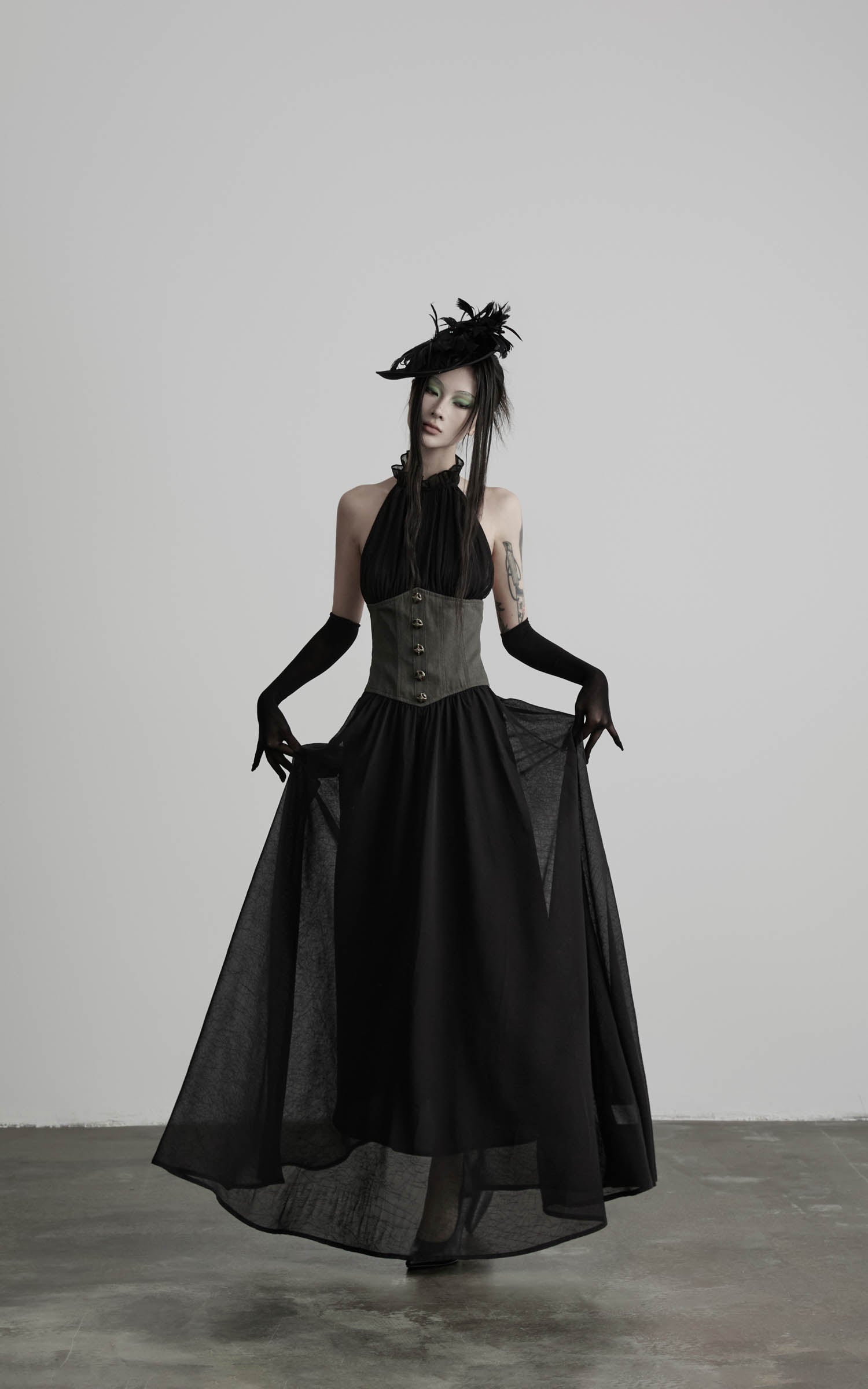 DOINDULGE Gathered Halter Corset Maxi Dress