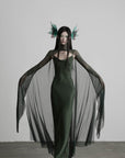 DOINDULGE Slip Maxi Dress Mesh Cape Set