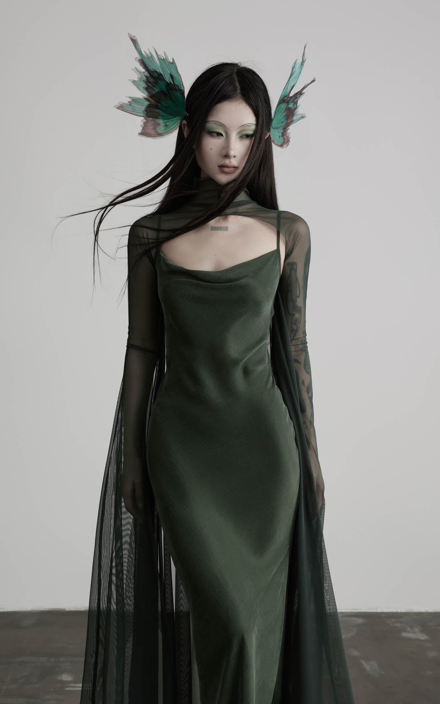 DOINDULGE Slip Maxi Dress Mesh Cape Set