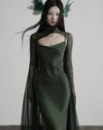 DOINDULGE Slip Maxi Dress Mesh Cape Set