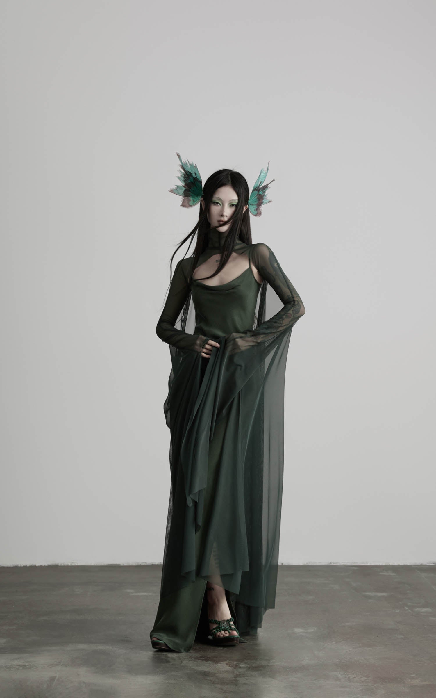 DOINDULGE Slip Maxi Dress Mesh Cape Set