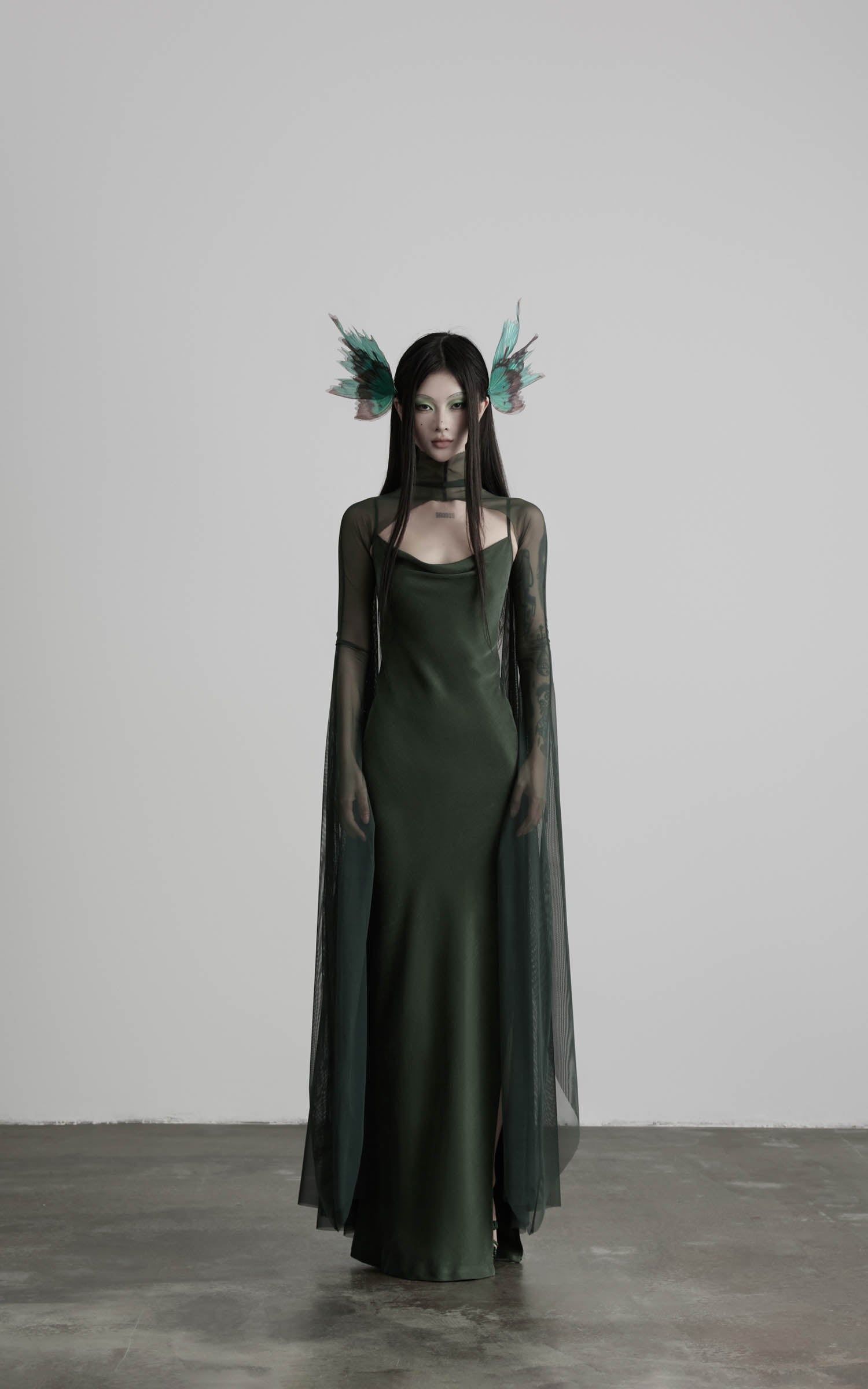DOINDULGE Slip Maxi Dress Mesh Cape Set